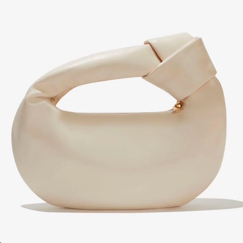 Melie Bianco Alexandra Cream Vegan‎ Top Knot Handle Crescent Hobo Bag Minimalist